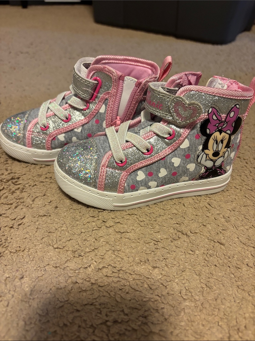Disney Minnie Mouse Pink & Silver Glitter High-Top Sneakers